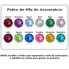 Caixa com Rosa & Pulseira com Nomes Personalizados & Pedra de Aniversário