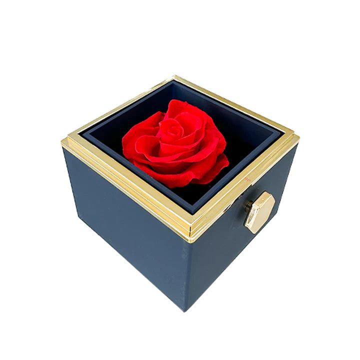 Caixa Rotativa com Rosa Eterna - Azul Escuro